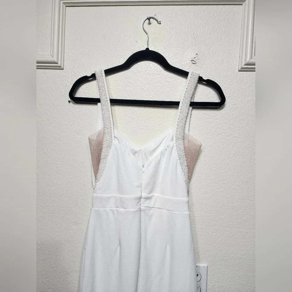 Lulu's Love Aglow White Pearl Beaded Sleeveless Straight Leg Jumpsuit S Wedding - Picture 10 of 12